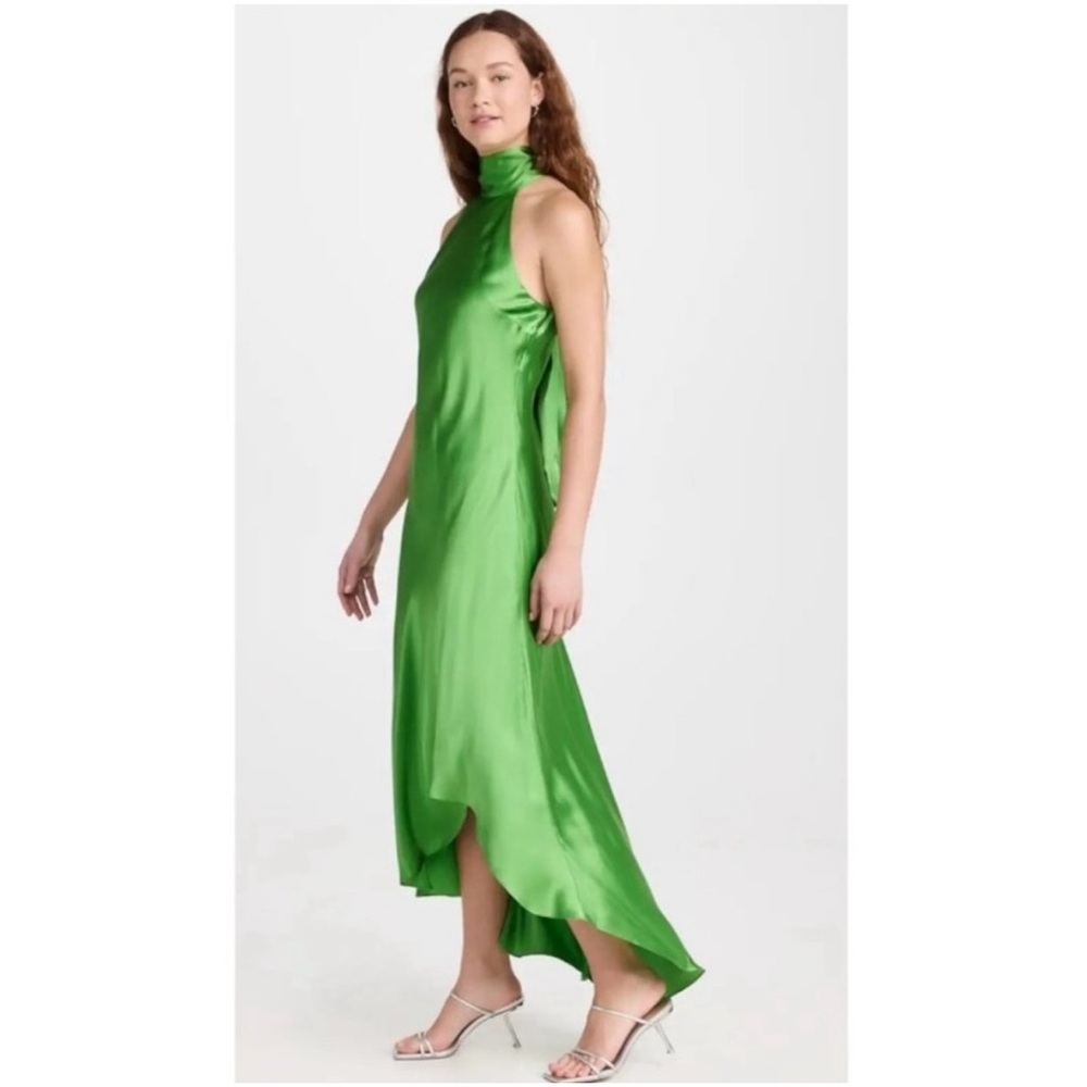 FRAME Draped Neck Tie Halter Silk Dress